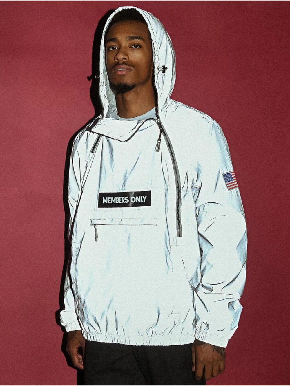 Members Only Space Suit Silver Reflective Pullover Jacket Brand New NWT